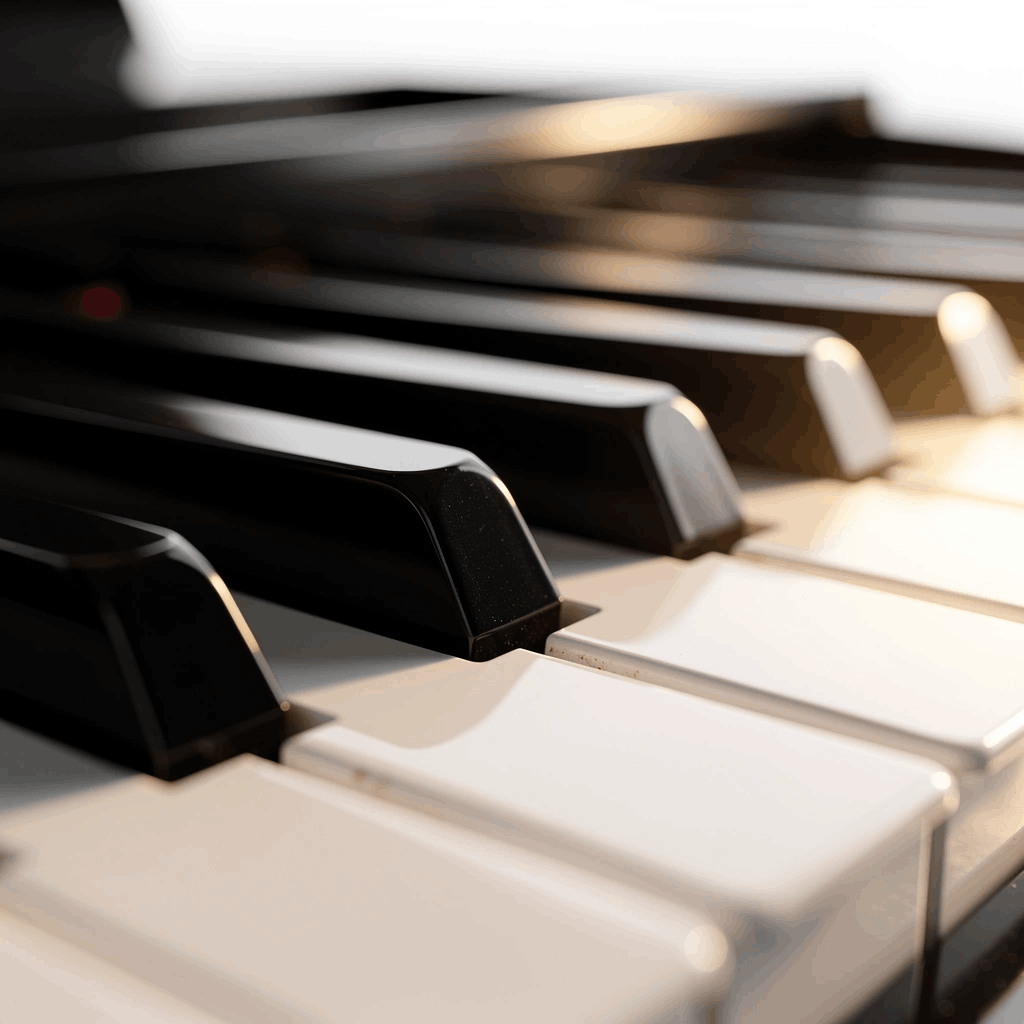 Elegant black grand piano in minimalist recital setting
